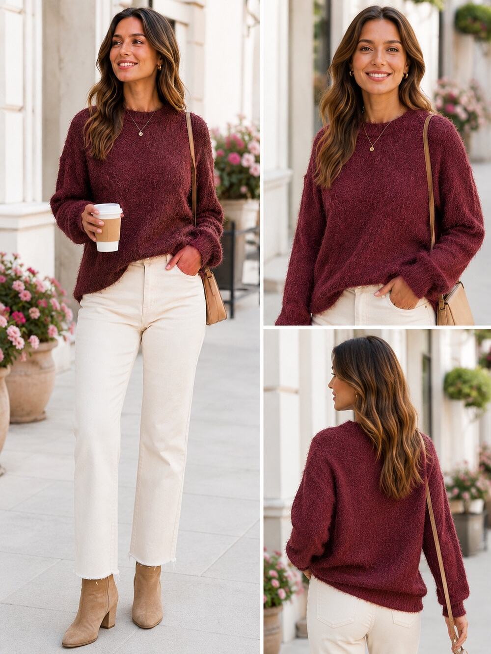 LEITH Burgundy Fuzzy Eyelash Knit Sweater XS New Without Tags Cozy Soft